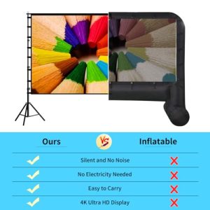 180 inch Projector Screen Outdoor 16:9 HD Rear Front Projection Screen with Carry Bag Wrinkle-Free Thickened brackets Design for Backyard Movie Nigh