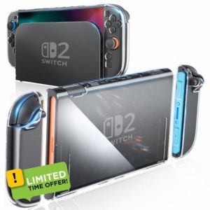 HEYSTOP Cover Compatible with Nintendo Switch 2 Clear PC Protective Case Dockable Cover for Switch 2 with Switch 2 Screen Protector and Thumb Caps Compatible with Nintendo Switch 2 Consol Accessory
