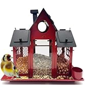 WuJiLiving Solar Metal Wild Bird Feeder for Outdoor Garden, Weather-Resistant House Design with W...