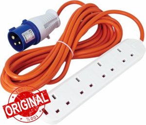 KIRFEE 6M Camping Electric Hook Up Cable - 16amp to 13amp Adapter - 4 Gang Electric Hook Up For Camping - Heavy Duty Caravan Extension Lead