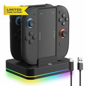 Yaskyly Switch 2 JoyCons Charging Dock 4-in-1 Switch 2 Controller Charger Station for Switch 2 with RGB Light