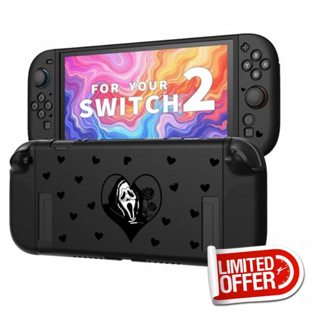 Protective Case Compatible with Nintendo Switch 2 (2025) – Black Gothic Heart Design