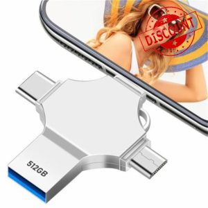 uvervint Memory Stick 512GB 4 in 1 Flash Drive Huge Capacity USB Memory Stick Metal USB 3.0 Drive Waterproof Thumb Drive for Android Phones/Tablets/Computers/Laptops/PC