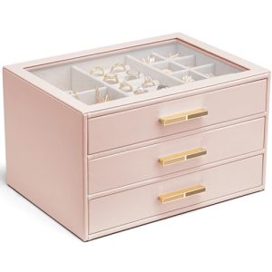 Glass Lid Jewellery Organiser with 3 Drawers for Ring