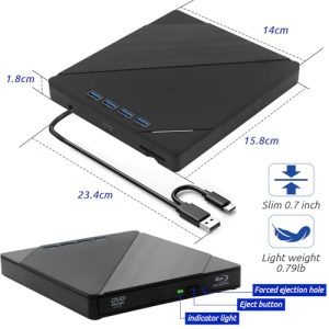 8 in 1 BD External Blu Ray Drive USB 3.0 & Type-C BD/CD/DVD +/-Rw Reader Player 3D Blu Ray Burner Writer
