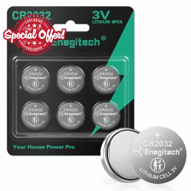 Enegitech CR2032 Lithium Coin Batteries Button 2032 3V Recommended for Use in Key Fobs