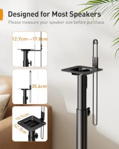 83.8-106.7cm Height Adjustable Speaker Stands Floor Pair for Small Bookshelf & Satellite Speakers with Cable Management