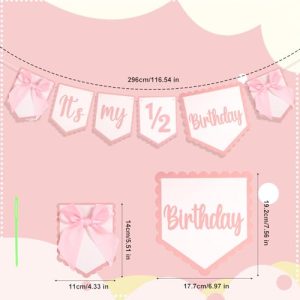 Reusable Pink Bow Six Months Banner Sweet Party Decorations Supplies for Girl Half Birthday Pink Bow Party Photo Props