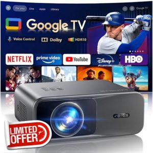 4K Projector【Official Google TV/Netflix/Disney & Dolby Audio】1000ANSI Smart Projector 4K Portable HDR10 Auto Focus/Keystone V-Control Outdoor Projectors WiFi Bluetooth for Bedroom/Home Cinema/HDMI ARC