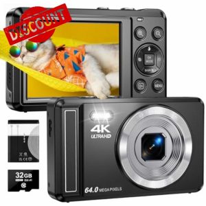 ZMOQNG Digital Camera 4K 64MP Autofocus with 32GB SD Card
