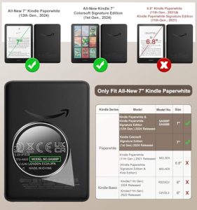 Lightweight Shell Cover with Hand Strap Auto Wake/Sleep for Kin dle Paperwhite 2024