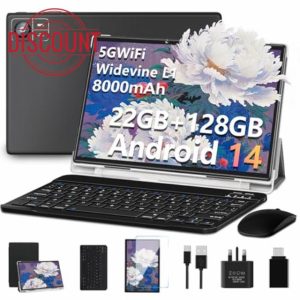 JVVQTB Tablet Android 14 10 Inch Octa Core 22GB RAM + 128GB ROM (1TB TF) | 5G + 2.4G WiFi | GPS| FHD | Bluetooth 5.0 | 8000mAh | 8MP + 5MP | Type C