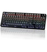 Mechanical keyboard with white and black keycaps, featuring green accent keys and a compact tenkeyless layout with function row.