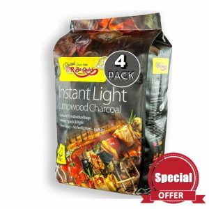 4 x Pack Bar-Be-Quick Instant Light Lumpwood Charcoal - BBQ Barbecues Smokers Grill Coal Fuel Smokeless Burn - For Outdoor Garden Camping Cooking