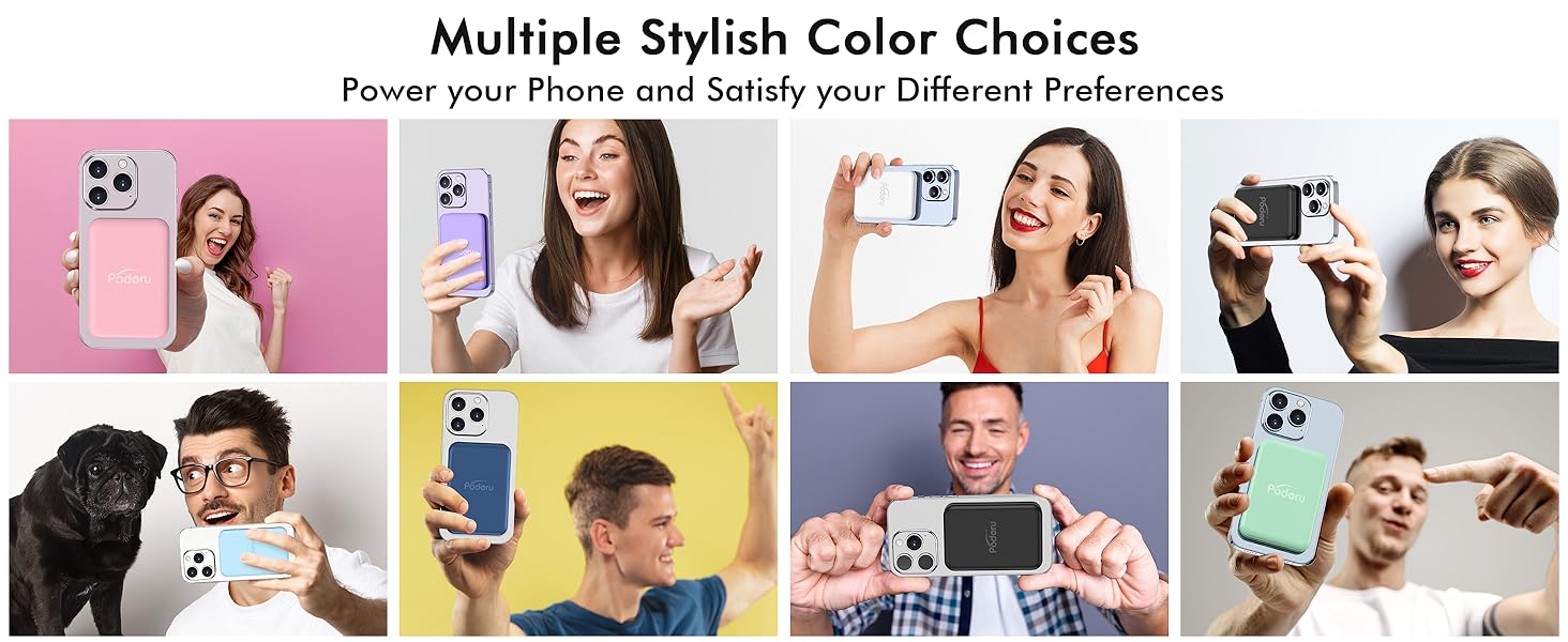 Collage of people holding smartphones in various colors. Image showcases multiple phone case options and emphasizes color variety.