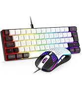 Compact 60% mechanical gaming keyboard with RGB backlight and matching wireless gaming mouse, featuring black keys and ergonomic design.