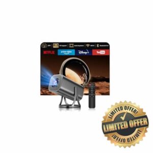 Mini Projector HD 1080P 4K Supported Smart Projectors Auto Keystone & Focus 22000 Lumen 260 ANSI Bightness WIFI 6 and Bluetooth Home Theatre 200" w 270°Rotatable Stand for Game/Bedroom/Outdoor/Phone