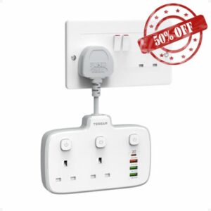 TESSAN Double Plug Adapter UK with 20W PD USB C