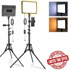 NEEWER Basics 2Pcs LED Video Light Panel with 59'' Tripod Stands/Phone Holders
