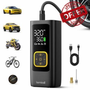 Lamicall Tyre Inflator Cordless Compressor - [6000mAh High-Capacity Battery] 150PSI Electric Air Pump with Digital Pressure Gauge & Auto Shutoff