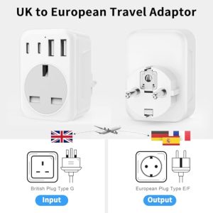 5 IN 1 European Travel Adaptor with 2 USB C & 2 USB A