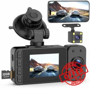 Dash Cam Front Rear Dashcam - Car Camera Dual Lens Dashcams for Car with 32GB Card1080P Full HD G-Sensor Support 170° Wide Angle Loop Recording