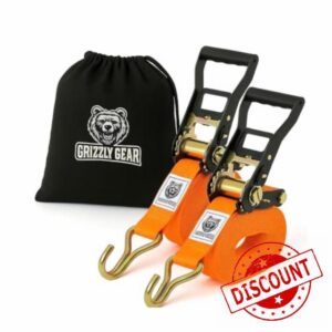 Grizzly Gear 2 Pack Heavy Duty Ratchet Straps – 6m x 50mm Tie Downs with Double J Hooks