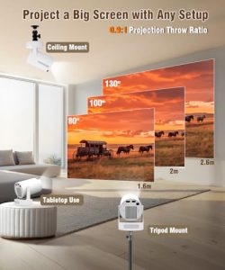 4K Support Projector for Bedroom Portable Smart Projectors WiFi 6 Bluetooth 5.4