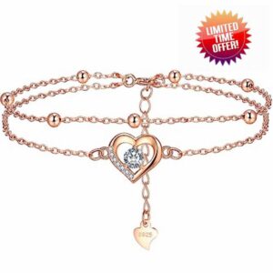 Lydreewam Heart Bracelet for Women 925 Sterling Silver Double Layered Chain Bracelet with Zirconia Mother's Day Birthday Gift