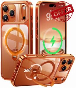CASEKOO Cosmic Orange for iPhone 17 Pro Case with 360 Integrated Magnetic Stand [Compatible with MagSafe] [16FT Military Protection] Clear Shockproof Phone Case for iPhone 17 Pro Cove