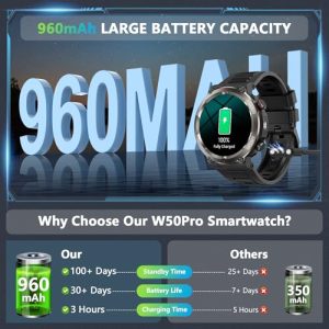 Fitness Watch with 100 Days Battery/Flashlight/Compass/2 Straps/Heart Rate/Sleep Monitor/Answer/Make Calls