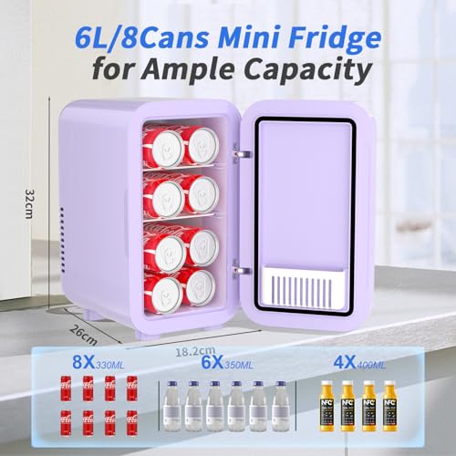 6 Liter/8 Can 220-240V AC/DC Portable Thermoelectric Cooler Refrigerators for Bedroom