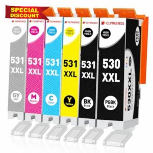 Clywenss PGI-530 CLI-531 Ink Cartridges Compatible with Canon 530 531 XXL 530XXL 531XXL for Pixma TS8750 TS8751 TS-8750 TS-8751 Printer