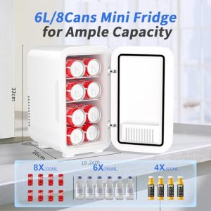 6 Liter/8 Cans 220-240V AC/DC Portable Thermoelectric Cooler Refrigerators for Bedroom