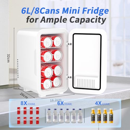 6 Liter/8 Cans 220-240V AC/DC Portable Thermoelectric Cooler Refrigerators for Bedroom