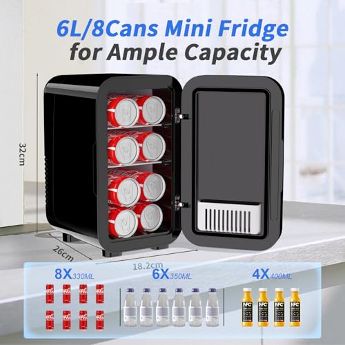6 Liter/8 Can 220-240V AC/DC Portable Thermoelectric Cooler Refrigerators for Bedroom