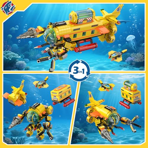 Ocean Exploration Yellow Sub Toy with 2 Sharks