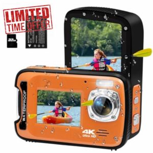 17FT Underwater Camera 4K 48MP Waterproof Camera for Snorkeling,Dual Screen Auto Focus Digital Camera with 32GB Card