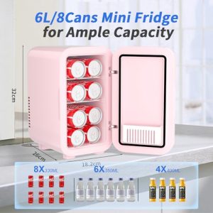6 Liter/8 Can 220-240V AC/DC Portable Thermoelectric Cooler Refrigerators for Bedroom