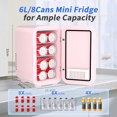 6 Liter/8 Can 220-240V AC/DC Portable Thermoelectric Cooler Refrigerators for Bedroom