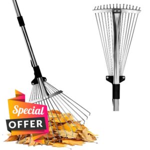 TIKTALK Garden Rake 175cm - with Adjustable 20-40cm Lawn Rake for Gardening & Tight Spaces - Easily Clean Gardening Leaves for Adults/Kids