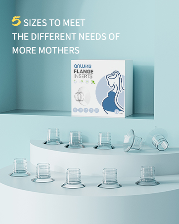 Electric breast pump with digital display, transparent collection bottles, and packaging. Features include super wide angle and quiet operation. Product shown on light blue background.