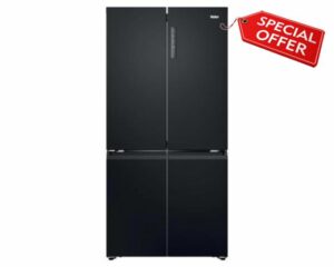 Haier HCR39F19ENPT Freestanding French Style 90cm Wide 646 Litre Capacity Frost Free Four Multi Door Fridge Freezer - Slate Black - Width 908 x Depth 748 x Height 1905 (mm)            [Energy Class E]