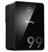 SmallRig 99 portable battery pack. Black rectangular device with digital display showing 100% charge. Side features textured grip and power button.