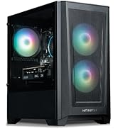 Black computer tower case with transparent side panel, showcasing three illuminated RGB fans emitting blue and purple light. Interior components visible through mesh front panel.