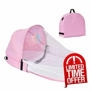 Jauarta Baby Travel Cot with Soft Linen Cotton Fabric