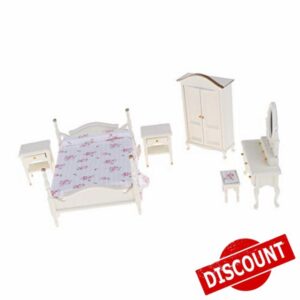 1:12 Dollhouse Miniature White Romantic Wooden Bedroom Furniture 6pcs Se