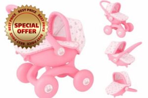 BabyBoo 4-IN-1 My First Pram Baby Doll Pushchair & Stroller Toy for Toddlers Interchangeable Pram with Carry Cot & Pushchair Perfect Role Play Toy for Boys & Girls Ages 18M+ Pink Strolle