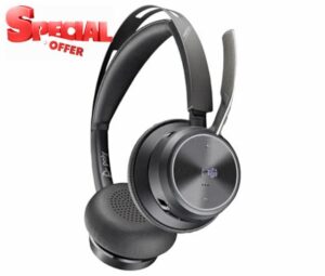 POLY Voyager Focus 2-M USB-C-C Headset USB-C/A Adapter Customer Special 1- Connection via Bluetooth - Noise cancellation; Smart sensor technology; Dynamic mute alert - Black