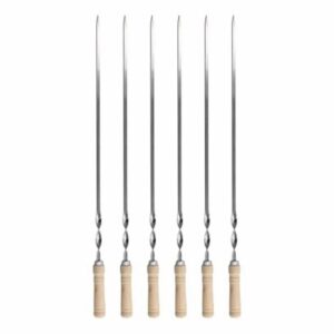 Clickinline 6Pcs 55cm BBQ Skewers Long Handle Shish Kebab Barbecue Grill Stick Wood BBQ Fork Stainless Steel Outdoors Grill Needle
